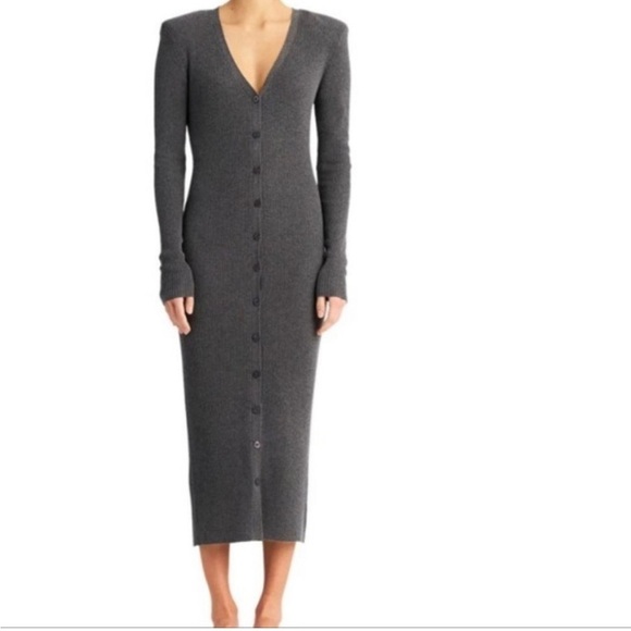 Torn By Ronny Kobo Women's Vianne Button Down Midi Knit Sweater Dress Charcoal L - Picture 2 of 11